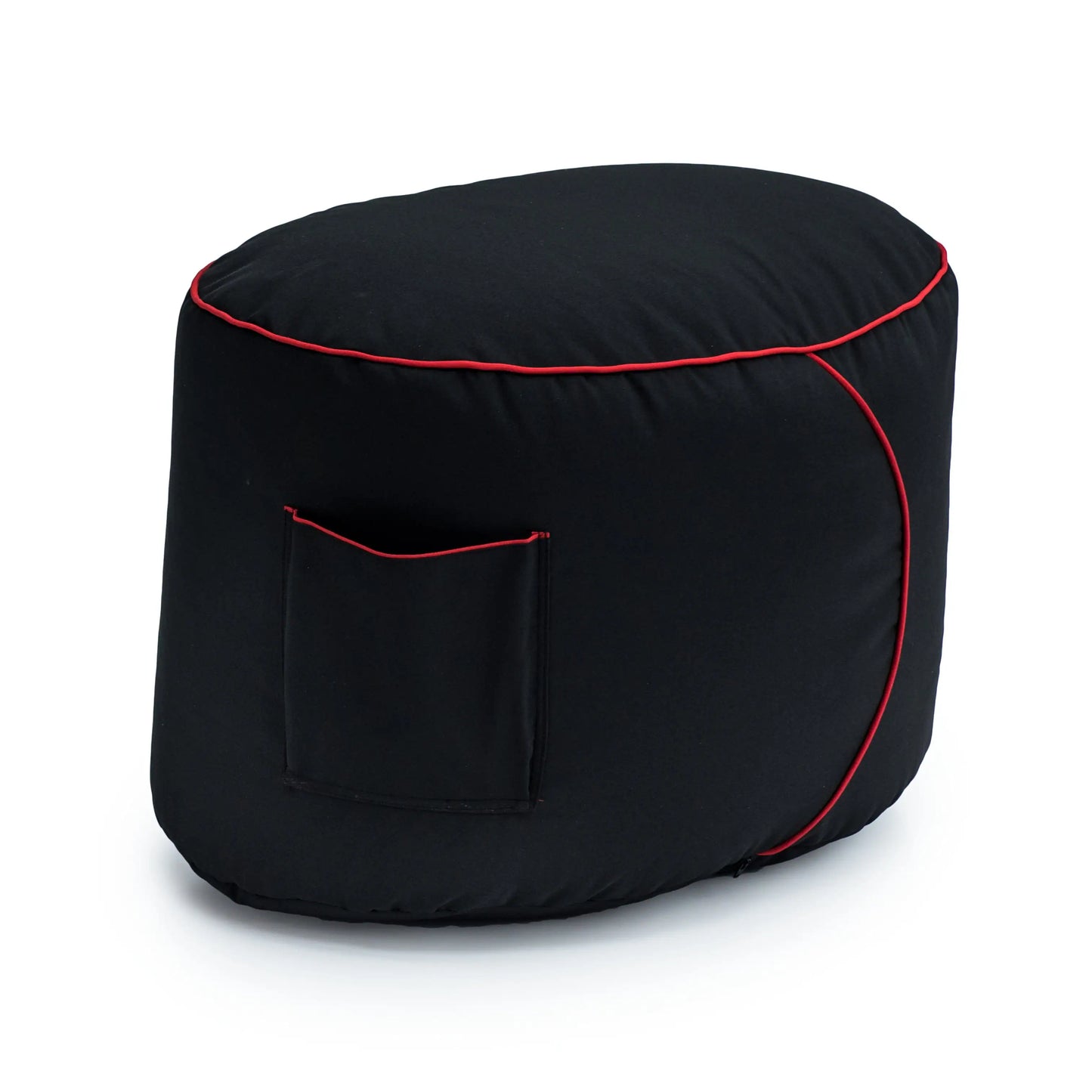 Black bean bag ottoman cover with red trim and "GAME OVER" logo
