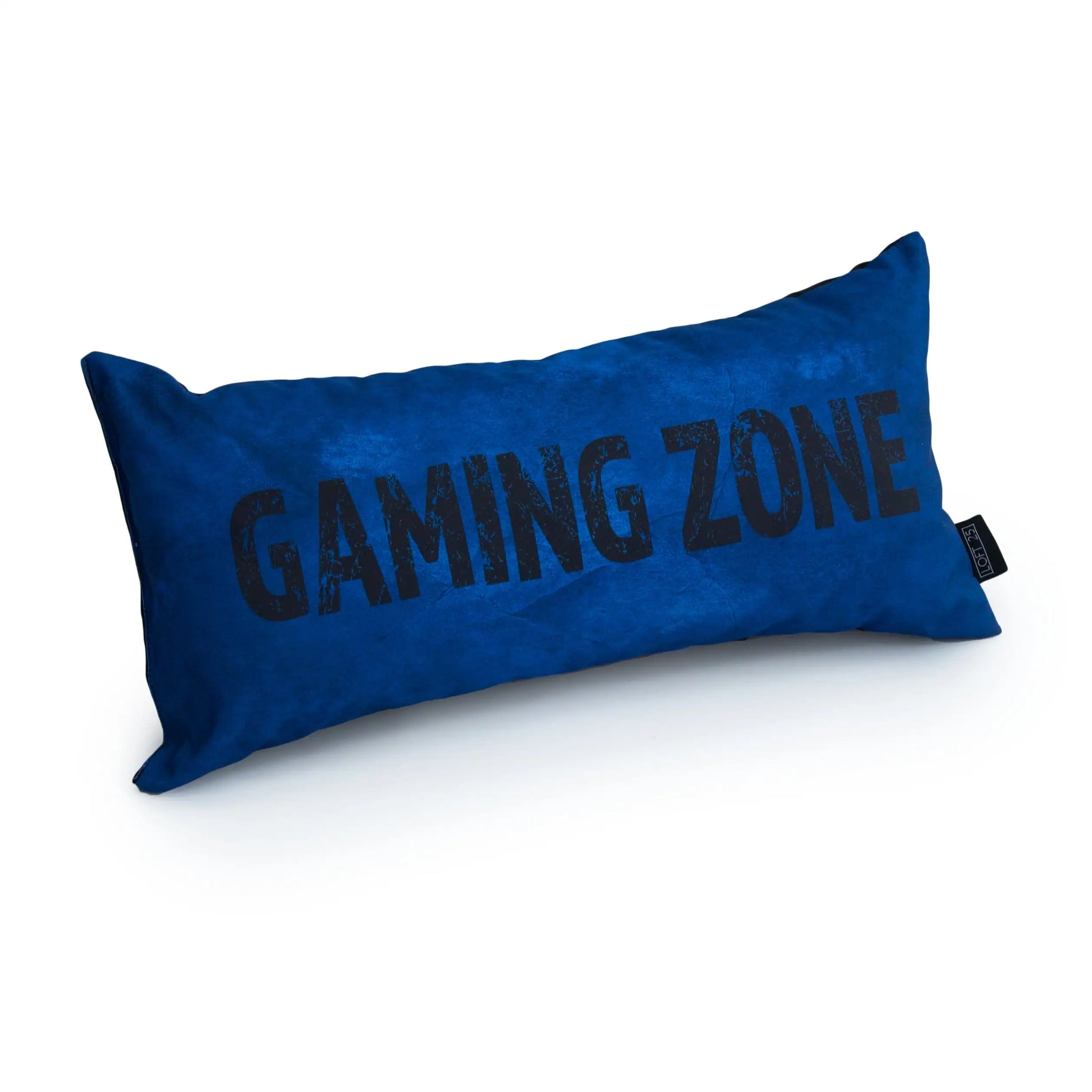 A blue pillow with the words "GAMING ZONE" written on it.