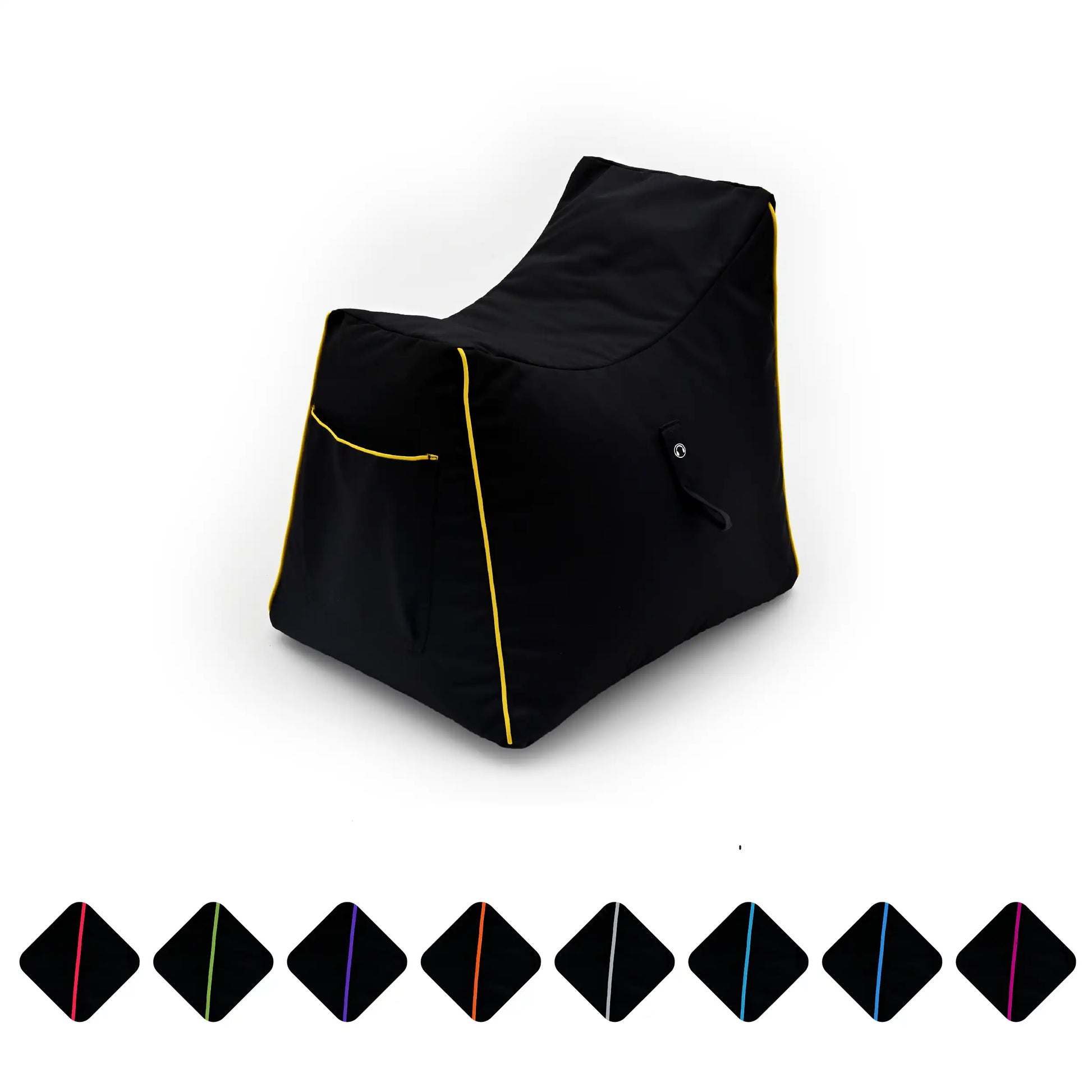 A black bag cover with a yellow accent stripe.