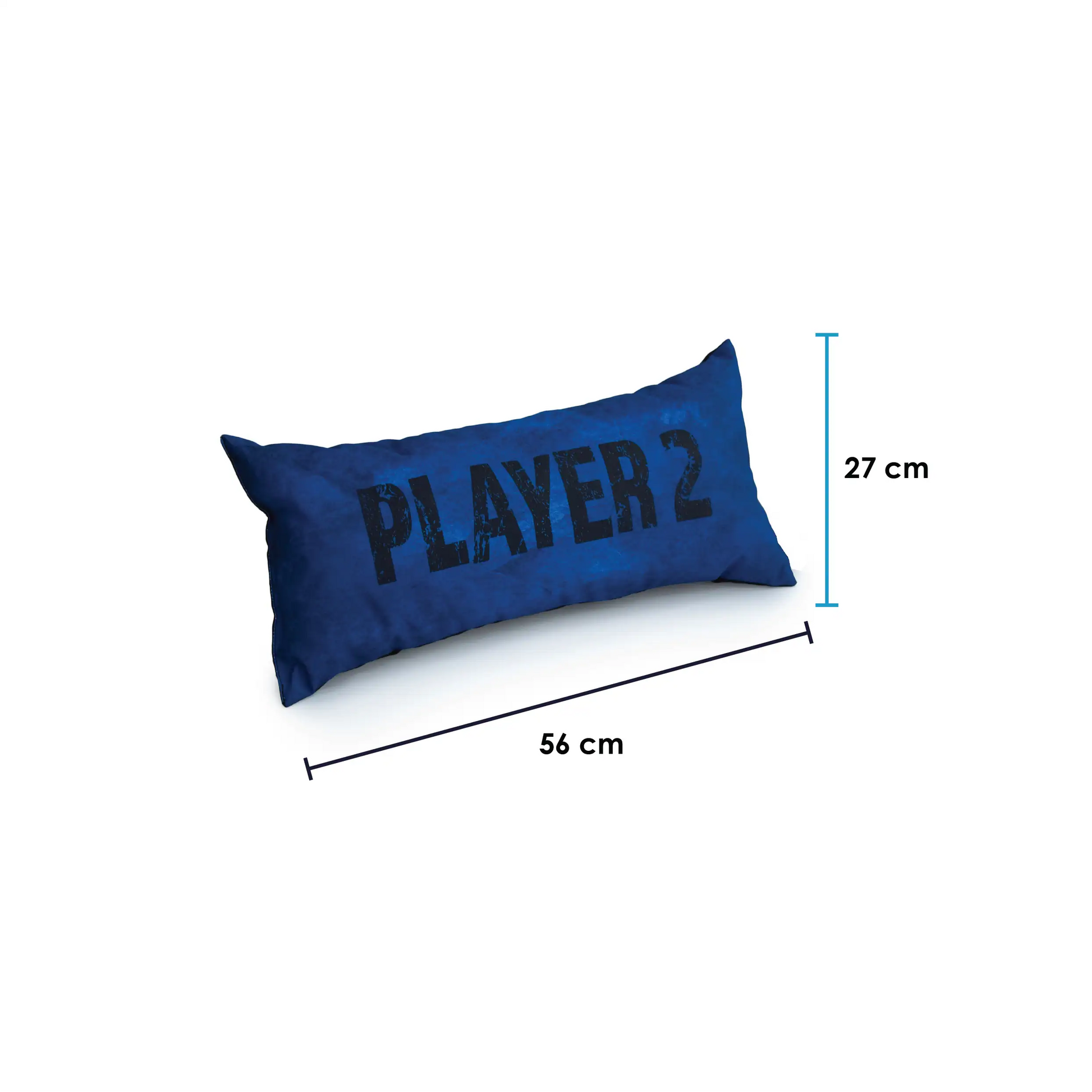 A blue pillow with the words "player 2" written on it.
