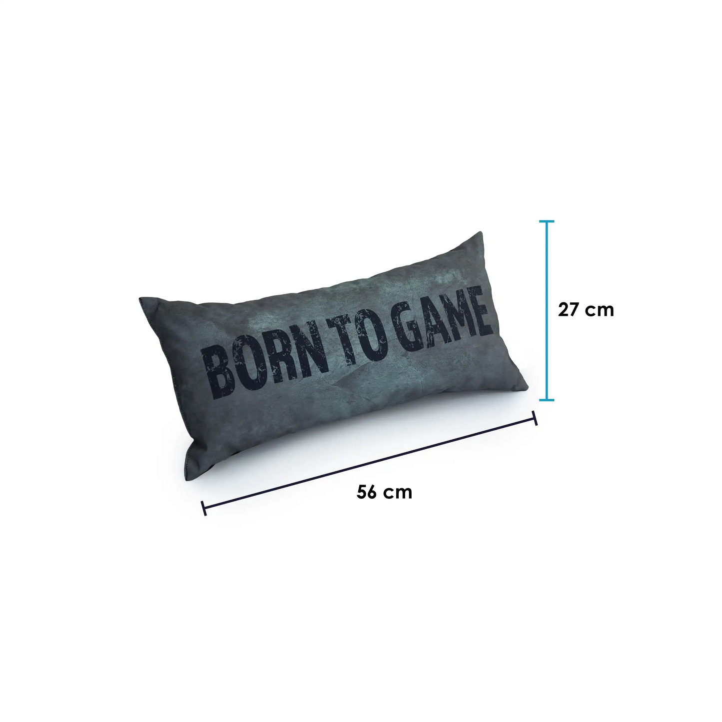 A rectangular pillow with the black text "BORN TO GAME".