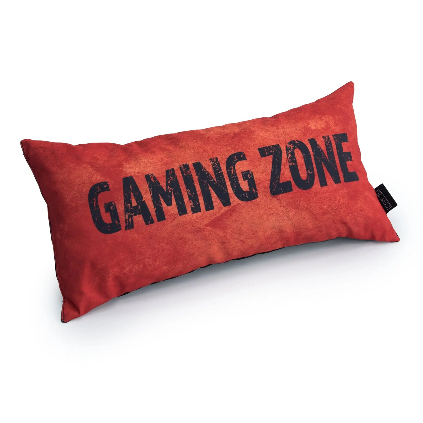 A orange pillow with the words "GAMING ZONE" written on it in white.