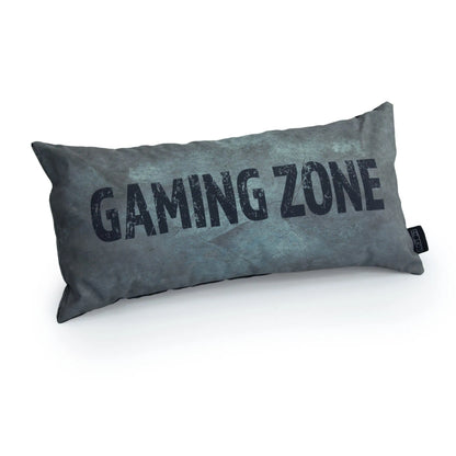 A silver pillow with the words "GAMING ZONE" written on it in black.