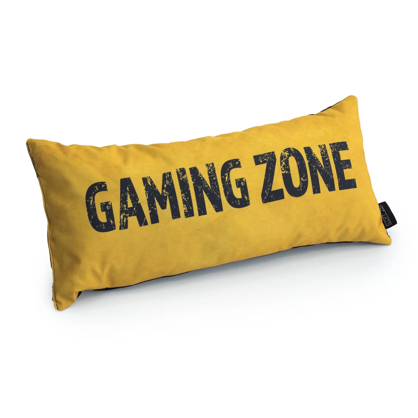 A yellow pillow with the words "GAMING ZONE" written on it in black.