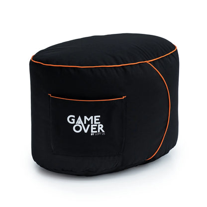 A black bean bag ottoman with a red trim and the "GAME OVER" logo.
