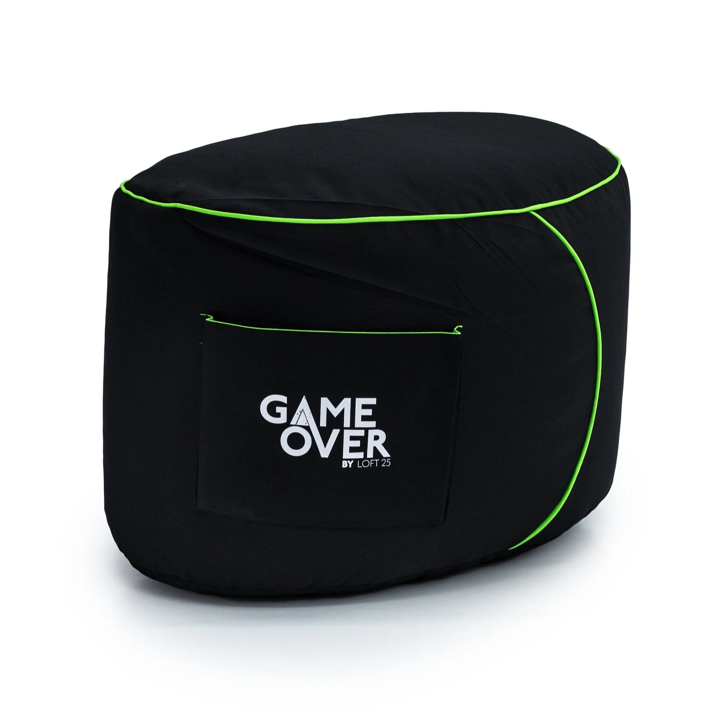 Black bean bag ottoman with red trim and "GAME OVER" logo.