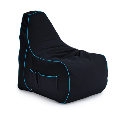 Black bean bag chair with blue trim